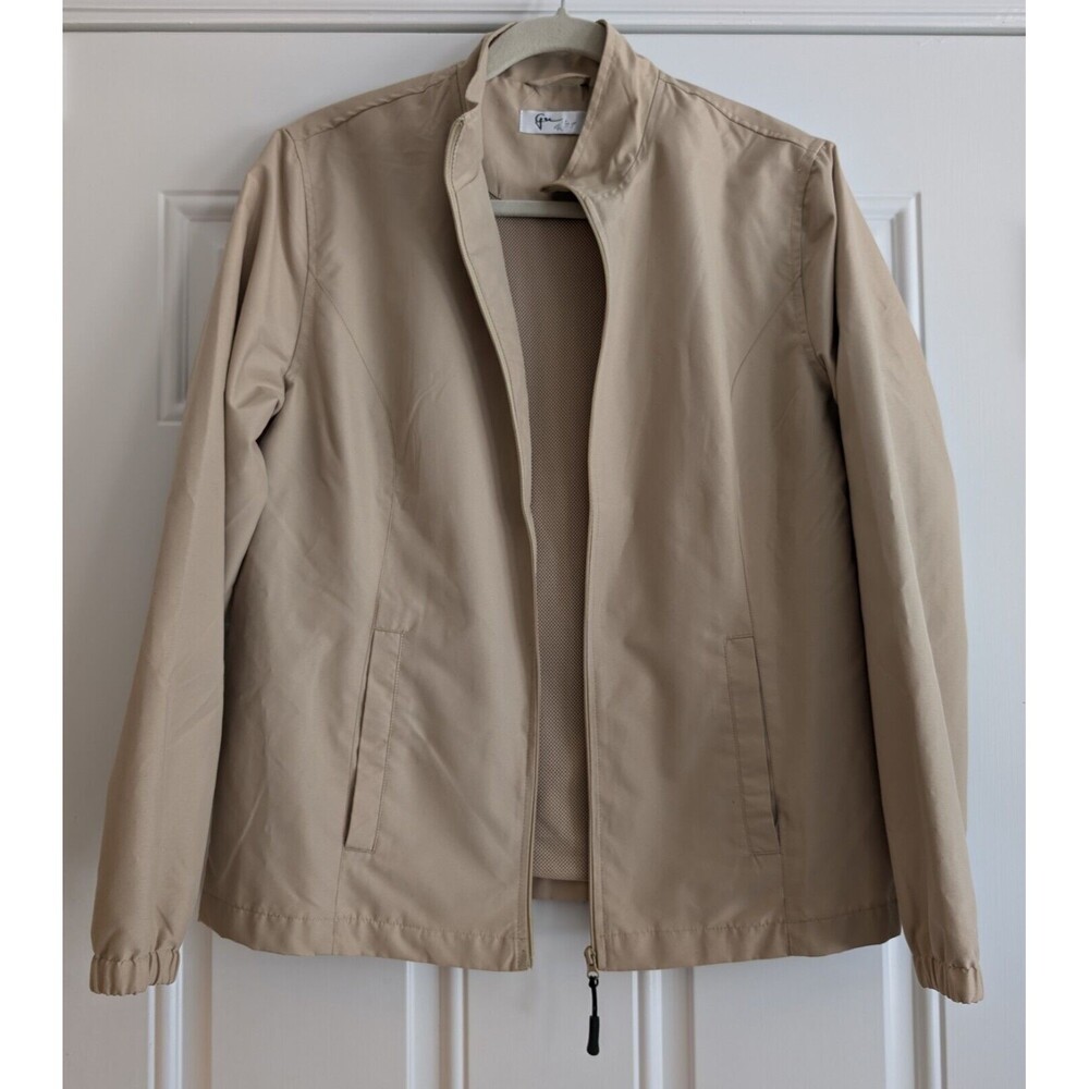 Greg Norman Women's Khaki Zip Front Golf Jacket Windbreaker Size Medium